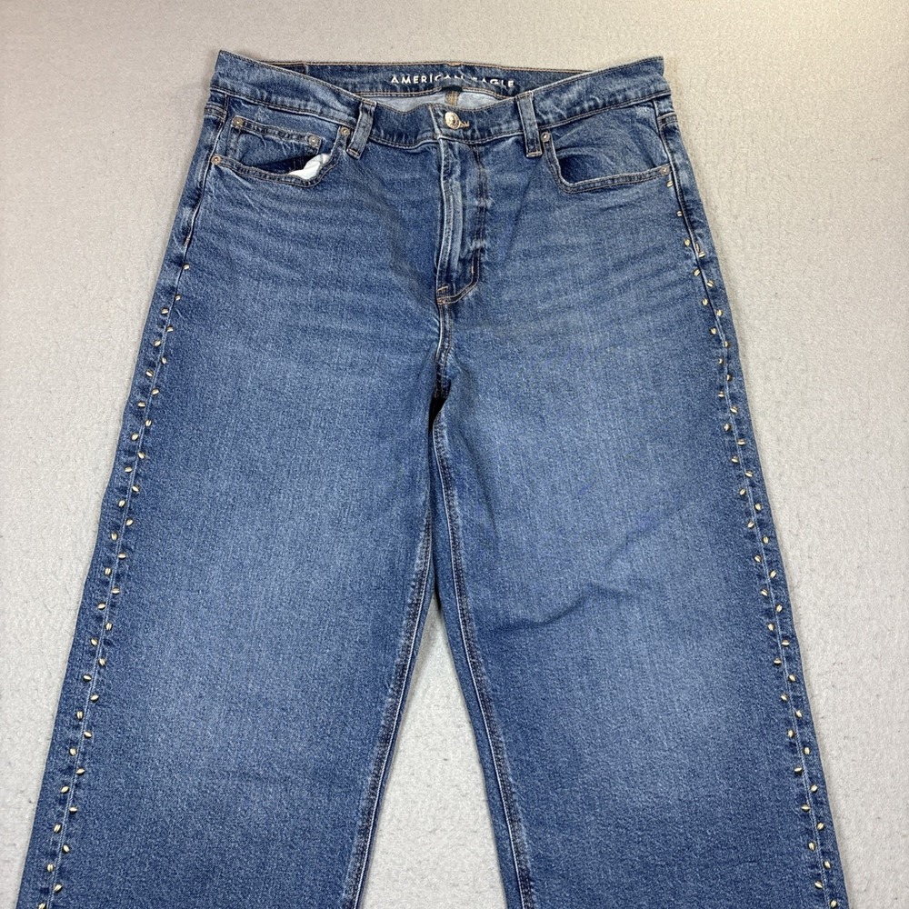 American Eagle Stretch Studded Stovepipe Jeans Size 12 Regular High- Rise Woman - Picture 2 of 12